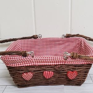 Handled Basket with Hearts and red and white gingham fabric